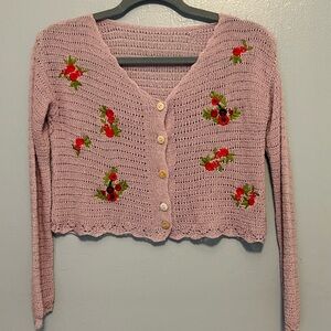 Floral Embroidered Pink Sweater